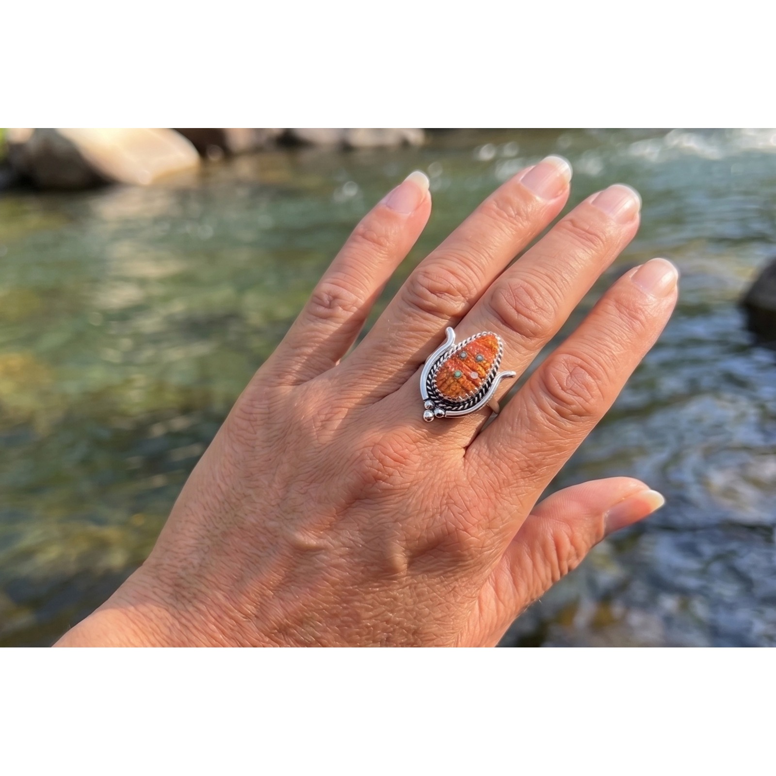 Zuni Ring - Signed Sz 8us Handmade Native American Pueblo Jewelry **